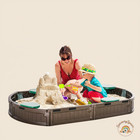 Oval Kids Sandbox With Cover Hdpe Sand Pit 4 Corner Seats Outdoor Backyard