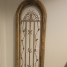 Antique Architectural Salvage Arched Wood   Iron Window Frame Wall Decor   35x13