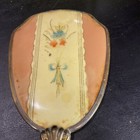 Vintage Vanity Hand Mirror Pink Flowers Gold Colored Handle 13 5 