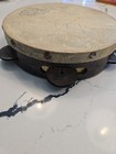Vintage Wooden Tamborine  Row Dual Alloy Jingles  Rustic Drum