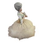 Antique Porcelain Stick Pin Cushion Half Doll Lady With Fan   Hand Out