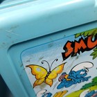 Vtg 1980s Smurfs King Seeley Blue Plastic Thermos Lunch Box Fishing Scene