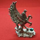 Vtg Spoontiques M842 Pewter Miniature Pegasus Winged Horse Rearing Over Green Cr