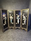 Vintage 14    Asian 4 Panel Tabletop Screen Lacquered Chinese Stone Art Screen