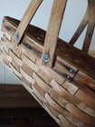 Primitive Antique Splint Oak Woven Gathering Basket Swing Handles Vintage 