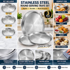 Stainless Steel Round Serving Trays Set 3pcs Swirl Pattern Home Restaurant Pizza