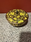 Vintage Floral Round Tin Lid Container Metal Brown Yellow Made In England Sh7