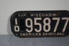 Vintage 1940s 1950s Wisconsin License Plate Black white Round Corners 95877