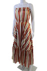 Love Binetti Womens Striped Tiered Strapless Maxi Dress Orange Size S