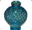 Vintage Mid Century Blue 1950   s Bubble Glass Hobnail Decanter Genie Bottle Mcm