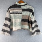Free People Cropped Alpaca Turtleneck 3 4 Sleeves Teal gray Size M  shrunken 
