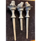 Vintage Cast Iron Frog Fence Finials Garden Stakes  Verdigris Set Of 3 Rustic