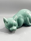 Vintage Ceramic Glossy Aqua Sleeping Kitty Cat Figurine 9  Long Made In Japan