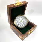 Brass Pocket Compass With Wooden Box Nautical Style Compass For Hiking Camping