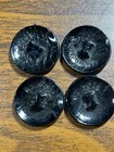 Buttons 4 Black Glass Floral Pattern Round Shank Back Vtg
