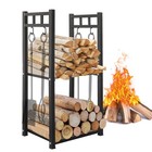 Greener 31 6  Tall Firewood Rack 2 Tiers Fireplace Storage Log Rack -  Black