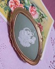 Stratton Wedgwood Compact Mirror Lipstick Case Dusty Green Gold Vintage Used