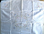 Vtg Embroidered Cotton Tablecloth 36x36 White Cutwork  Hearts Floral New