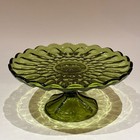 Vintage Anchor Hocking Fairfield Avocado Green Pressed Glass Round Cake Stand