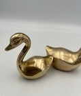 Pair Vintage Brass Swan Figurines Mid-century Modern Home Decor 