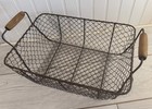 Vtg Metal Wire Vegetable  Egg Basket Wood Handle Country Rustic Farmhouse Decor