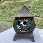 Vintage 4 Sided Solid Cast Iron Pagoda Lantern 6   w X 9   t Spring Open Door Heavy