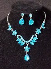 Aqua Crystal Choker Rhinestone Necklace Earring Set Bridal Prom Pageant
