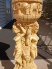 Vtg Asian Hindu Carved Alabaster Accent Table Plant Stand 24 h Made In Italy