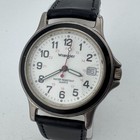 Vintage Wrangler Quartz Watch Men Silver Black Military Dial Leather New Battery