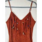 1970s Samir Rust Brown Faux Suede Beaded Fringed Boho Vintage 70s Dress