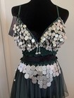 Women   s Green Belly Dance Costume Set Coin Bra  Belt   Mesh Skirt