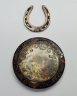 Antique French Faux Tortoise Celluloid Couple Figural Ladies Compact