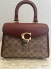 Coach Sammy Top Handle Bag 21 Brass tan rust Cj831 Signature Canvas calf Leather