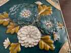 Vintage Enamel Trinket Jewelry Box With Mirror Rhinestone Floral Torques Gold