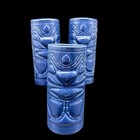 Set Of 3 - 2001 Accoutrements Ceramic Tiki Mugs Glasses Tumblers Blue