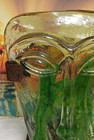 Mcm Vtg   Erik Hoglund Green Swirl Art Glass Face Mask Tea Light Stand