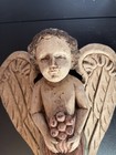 Vintage Antique Hand Carved Wooden Angel Or Putto Wall Hanging Painted Wood