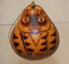 Peruvian Cat Folk Art Christmas Ornament Carved Gourd Rattle Peru Hand Made