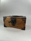 Antique Meiji Era Japanese Wooden Storage Box Decorative Hardware Signed Button