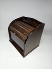 Vintage Wooden Roll Top Recipe Box Tambour Door Dark Wood 3x5 Card Storage