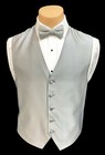 Men s Silver Tuxedo Vest   Bow Tie Groom Formal Cruise Wedding Prom Cheap Vest 