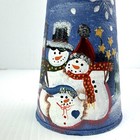 Vintage Christmas Lighthouse Candle Holder Snowman Winter Luminary Blue Metal