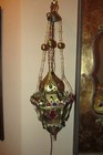 Vintage Handmade 24  Moroccan Pierced Brass Jeweled Swag Pendant Light Lamp