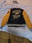 Superdry Navy yellow Varsity Jacket Tiger Patch Snap Button Front Lined Pockets