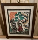 Vtg Original Wood Block Print On Hand Made Rice Paper 22    X 17   