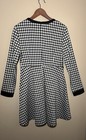 Allegra K Black White Houndstooth Fit   Flare Dress Long Sleeve Zip L