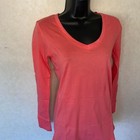 Active Basic V Neck Tshirt Long Sleeve Cotton Top Lightweight Peach Medium