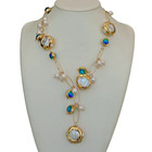 Freshwater Cultured White Keshi Pearl Blue Murano Glass Necklace 21 