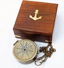 Antique Brass Pocket Compass Vintage Nautical Marine Engraved Compass With Box