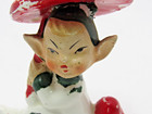 Vintage 1950s Pixie Elf Figurine Sitting Under Mushroom Japan Ceramic Htf